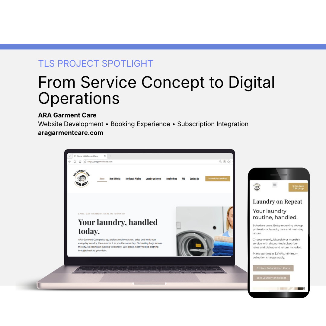 ARA Garment Care website and subscription experience shown on laptop and mobile